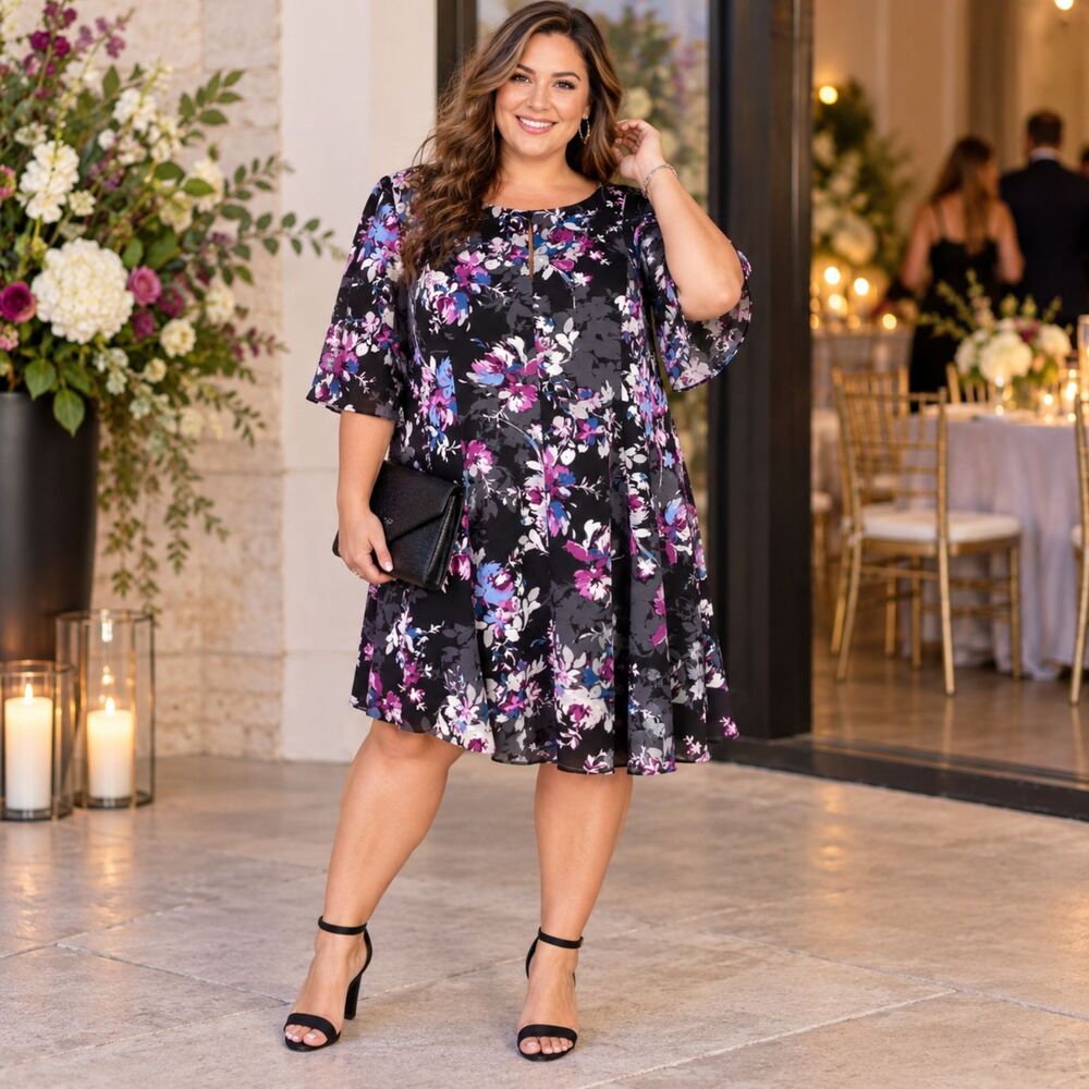 Torrid Mini Dress Womens 18 Black Floral Georgette Flutter Sleeve Lined
